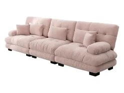 Sofá rosa de 3 lugares - Sofá reto com 3 almofadas lombares e 3 almofadas decorativas - chenille