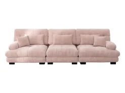 Sofá rosa de 3 lugares - Sofá reto com 3 almofadas lombares e 3 almofadas decorativas - chenille