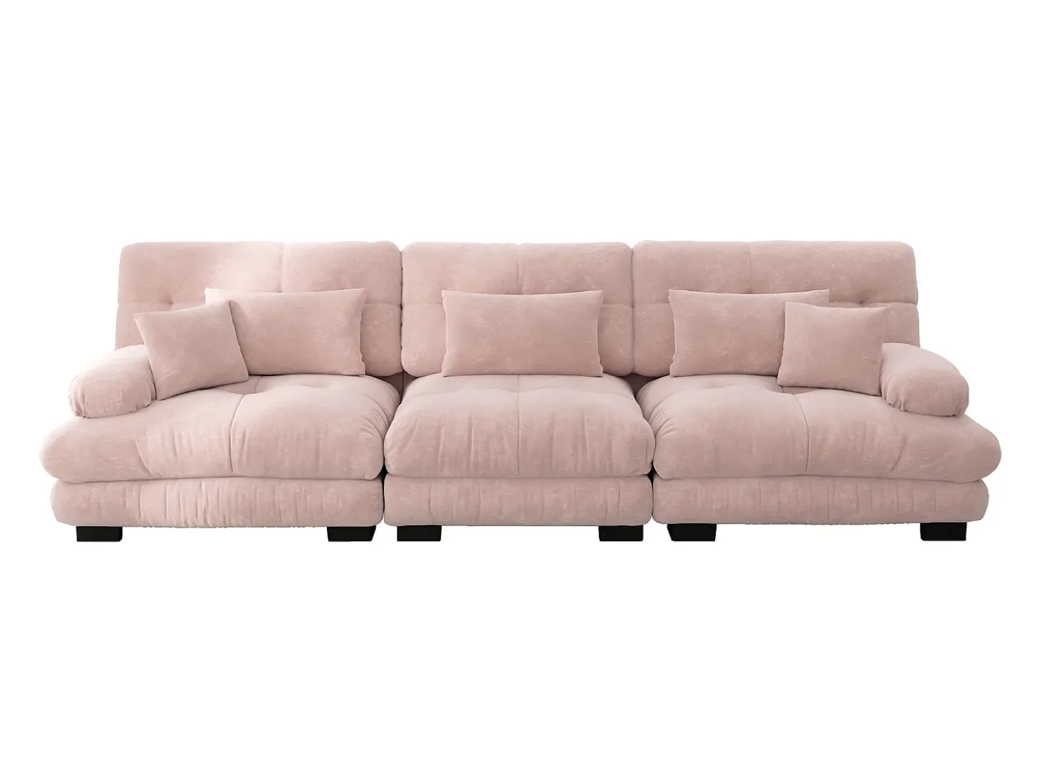 Sofá rosa de 3 lugares - Sofá reto com 3 almofadas lombares e 3 almofadas decorativas - chenille