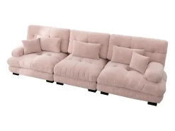 Sofá rosa de 3 lugares - Sofá reto com 3 almofadas lombares e 3 almofadas decorativas - chenille