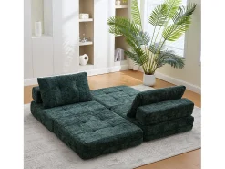 Sofá verde de 1 lugar - Sofá dobrável com encosto e almofadas - chenille