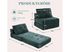 Sofá verde de 1 lugar - Sofá dobrável com encosto e almofadas - chenille