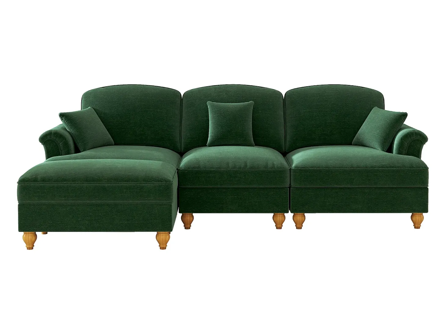 Sofá verde de 3 lugares com apoio lombar - Apoio para os pés móvel - Tecido chenille