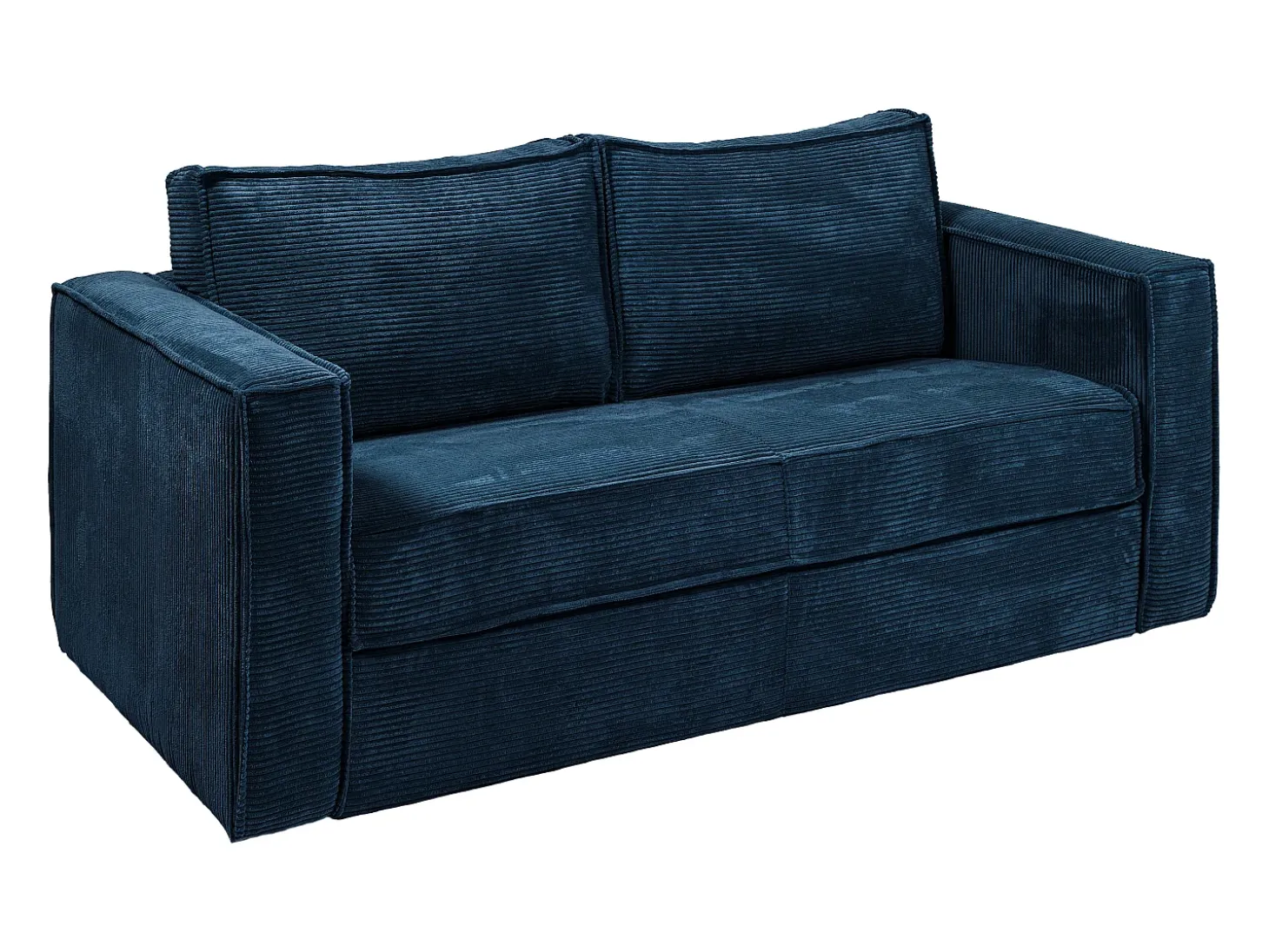 Sofá-cama 160 cm veludo canelado azul noite assento memória de forma ripas largas 14 cm LORETO