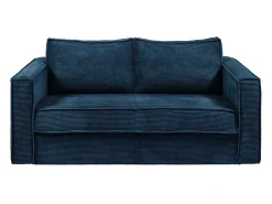 Sofá-cama 160 cm veludo canelado azul noite assento memória de forma ripas largas 14 cm LORETO