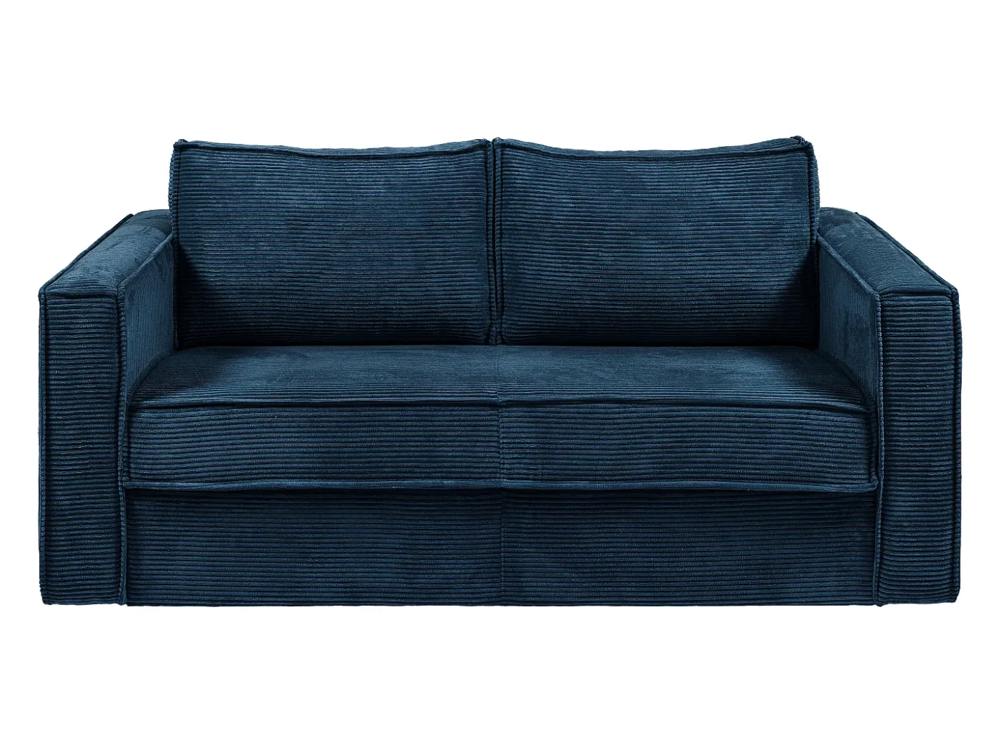 Sofá-cama 160 cm veludo canelado azul noite assento memória de forma ripas largas 14 cm LORETO