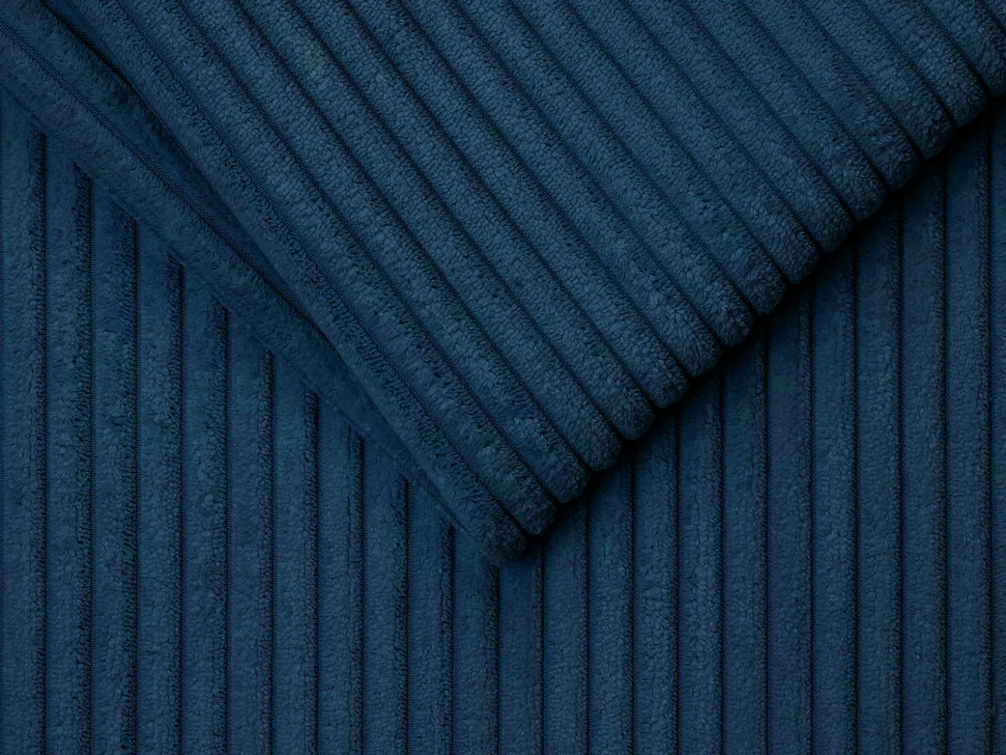 Sofá-cama 160 cm veludo canelado azul noite assento memória de forma ripas largas 14 cm LORETO