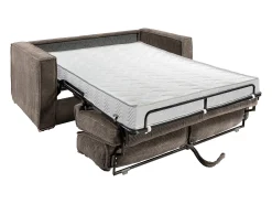 Sofá-cama 140 cm veludo canelado castanho assento memória de forma ripas largas 14 cm LORETO