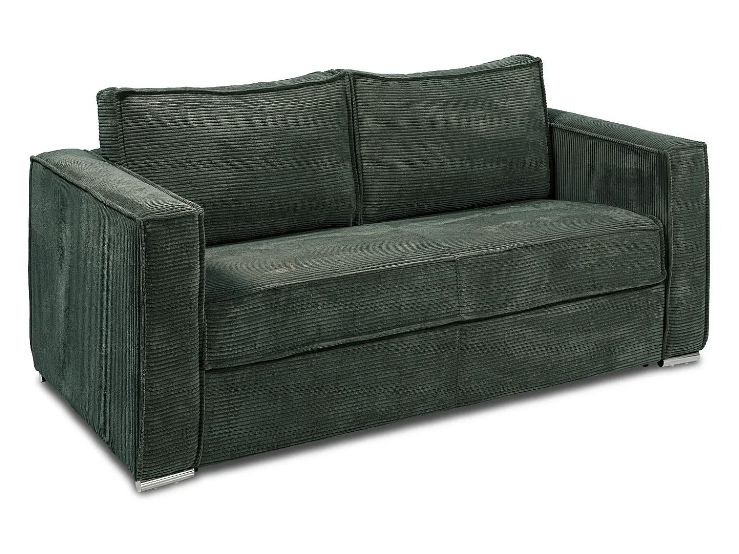 Sofá-cama 140 cm veludo canelado verde pinheiro assento memória de forma ripas largas 14 cm LORETO