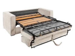 Sofá-cama 140 cm veludo canelado bege assento memória de forma ripas largas 14 cm LORETO