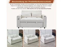 Sofá-cama 2 lugares 3 em 1 - 140,5 x 74 x 82 cm - com encosto ajustável + USB + 1 mesa escondida - MDF - bege