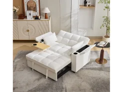 Sofá-cama 2 lugares 3 em 1 - 140,5 x 74 x 82 cm - com encosto ajustável + USB + 1 mesa escondida - MDF - bege