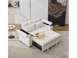 Sofá-cama 2 lugares 3 em 1 - 140,5 x 74 x 82 cm - com encosto ajustável + USB + 1 mesa escondida - MDF - bege