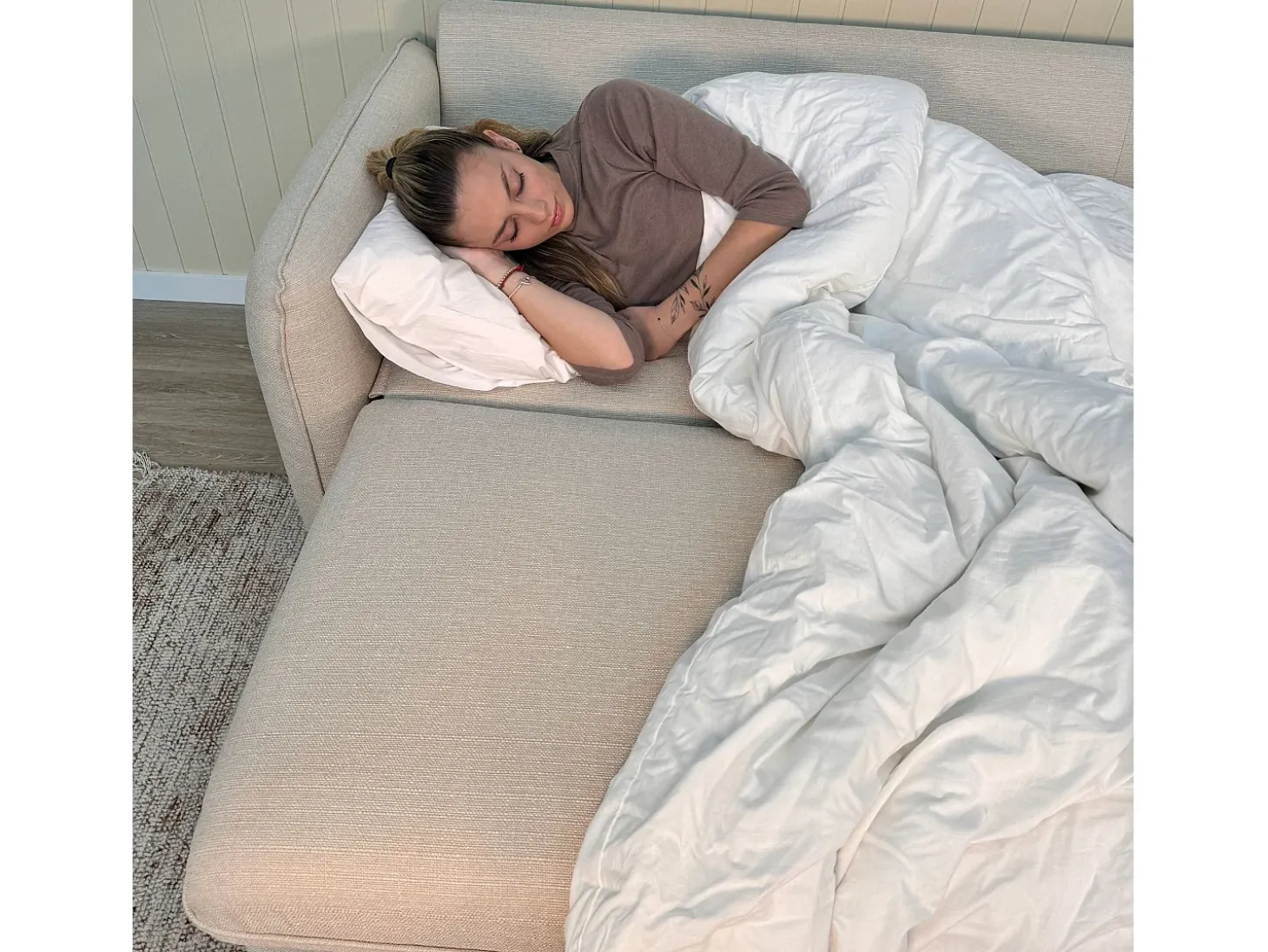 Sofá-cama 3 lugares Bege com abertura fácil (225 x 140 x 91 cm) - CHLOE