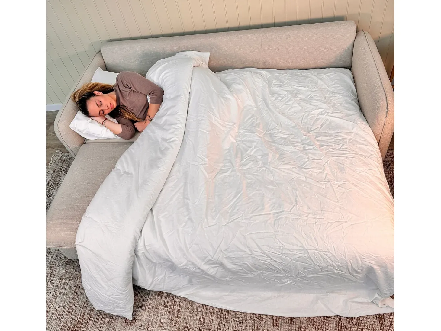 Sofá-cama 3 lugares Bege com abertura fácil (225 x 140 x 91 cm) - CHLOE