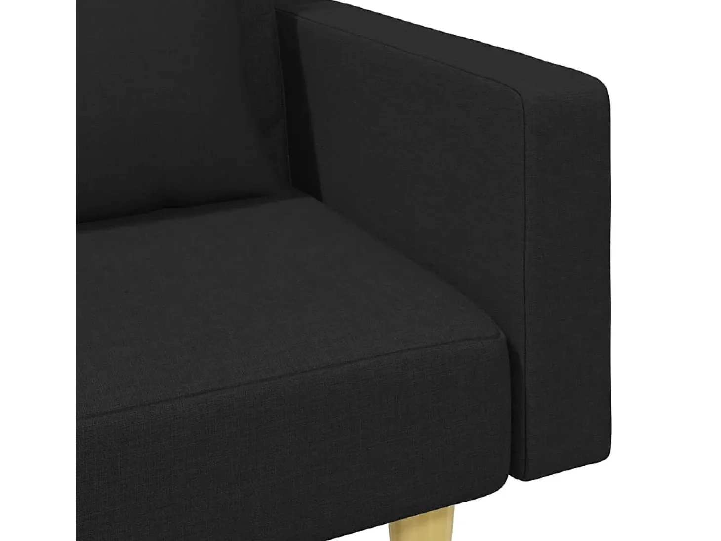 Sofá-cama 2 lugares c/ almofadas e apoio de pés tecido preto