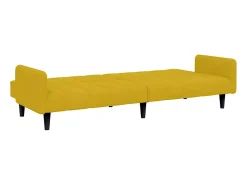 Sofá-cama 2 lugares c/ apoio de pés veludo amarelo