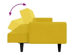 Sofá-cama 2 lugares c/ apoio de pés veludo amarelo