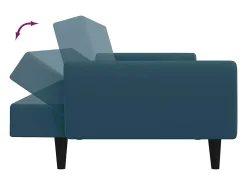 Sofá-cama 2 lugares c/ apoio de pés veludo azul