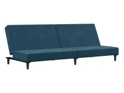 Sofá-cama 2 lugares c/ apoio de pés veludo azul