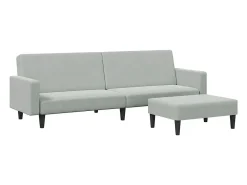 Sofá-cama 2 lugares c/ apoio de pés veludo cinzento-claro