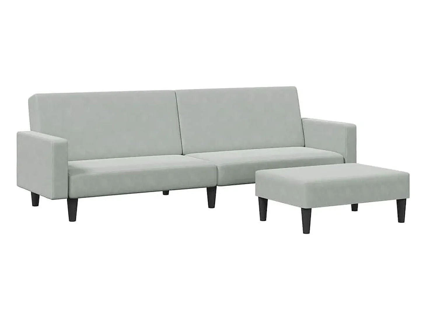Sofá-cama 2 lugares c/ apoio de pés veludo cinzento-claro