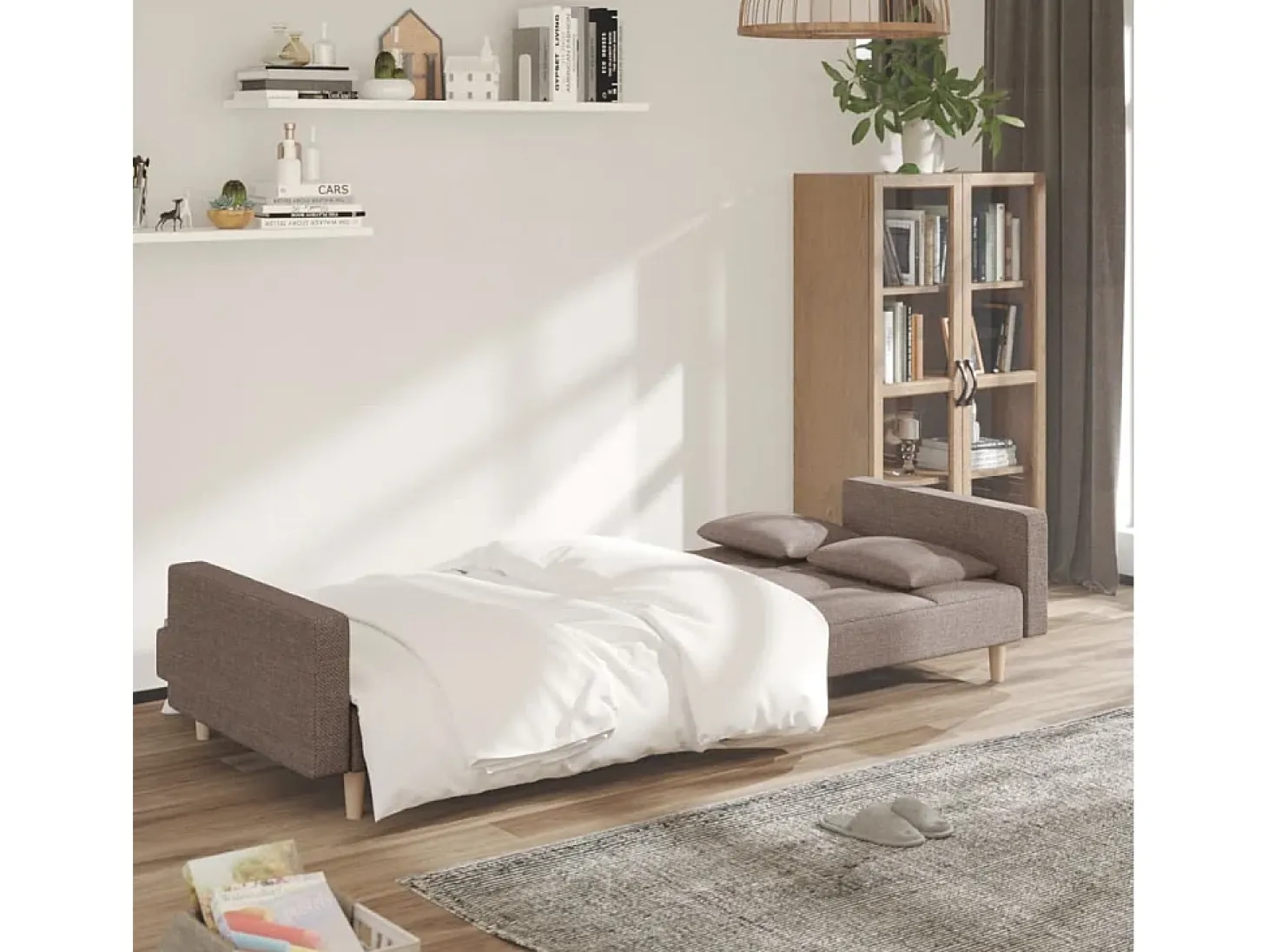 Sofá-cama 2 lugares c/ duas almofadas tecido cinza-acastanhado PT222449