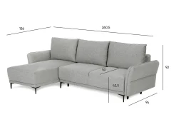 Sofá-cama 3 lugares Cinzento Tempestade + chaise longue reversível lado direito/esquerdoche (260,5 x 156 x 92 cm) - TOBY