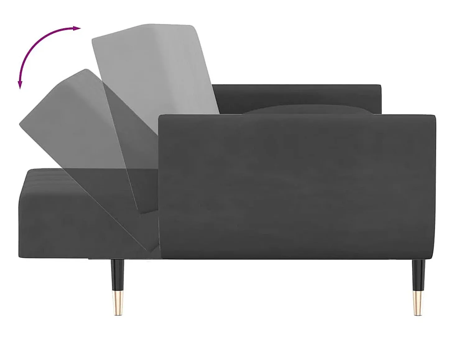 Sofá-cama 2 lugares com duas almofadas veludo cinzento-escuro