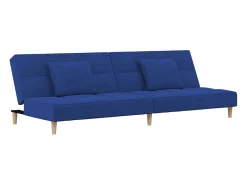 Sofá-cama 2 lugares com duas almofadas tecido azul PT609586
