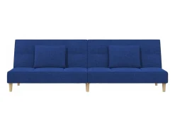 Sofá-cama 2 lugares com duas almofadas tecido azul PT609586