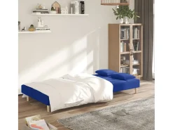 Sofá-cama 2 lugares com duas almofadas tecido azul PT609586