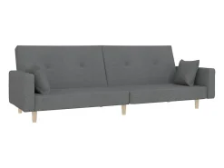 Sofá-cama 2 lugares com duas almofadas tecido cinzento-claro PT464355