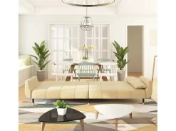 Sofá-cama 2 lugares com duas almofadas veludo cor creme PT281171