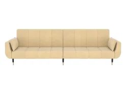 Sofá-cama 2 lugares com duas almofadas veludo cor creme PT281171