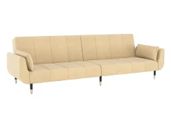 Sofá-cama 2 lugares com duas almofadas veludo cor creme PT281171