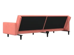 Sofá-cama 2 lugares com duas almofadas veludo rosa