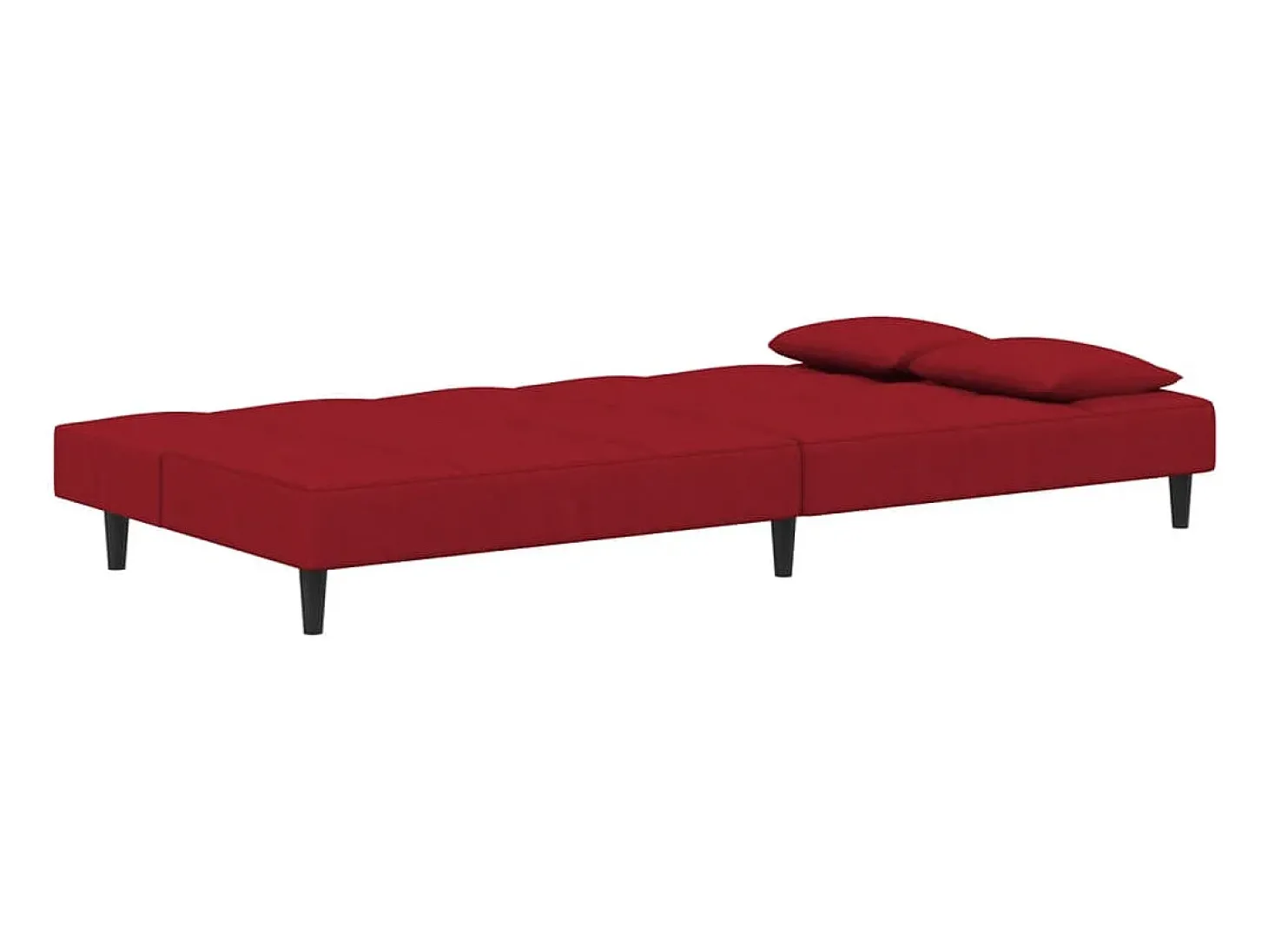 Sofá-cama 2 lugares com duas almofadas veludo vermelho tinto PT786233