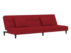 Sofá-cama 2 lugares com duas almofadas veludo vermelho tinto PT786233
