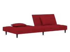 Sofá-cama 2 lugares com duas almofadas veludo vermelho tinto PT786233