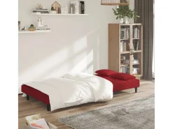 Sofá-cama 2 lugares com duas almofadas veludo vermelho tinto PT786233