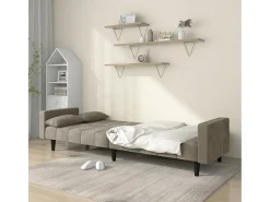Sofá-cama 2 lugares com duas almofadas veludo cinzento-claro PT887803
