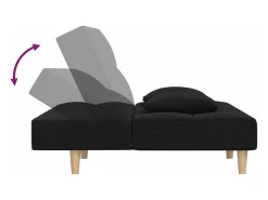 Sofá-cama 2 lugares com duas almofadas tecido preto