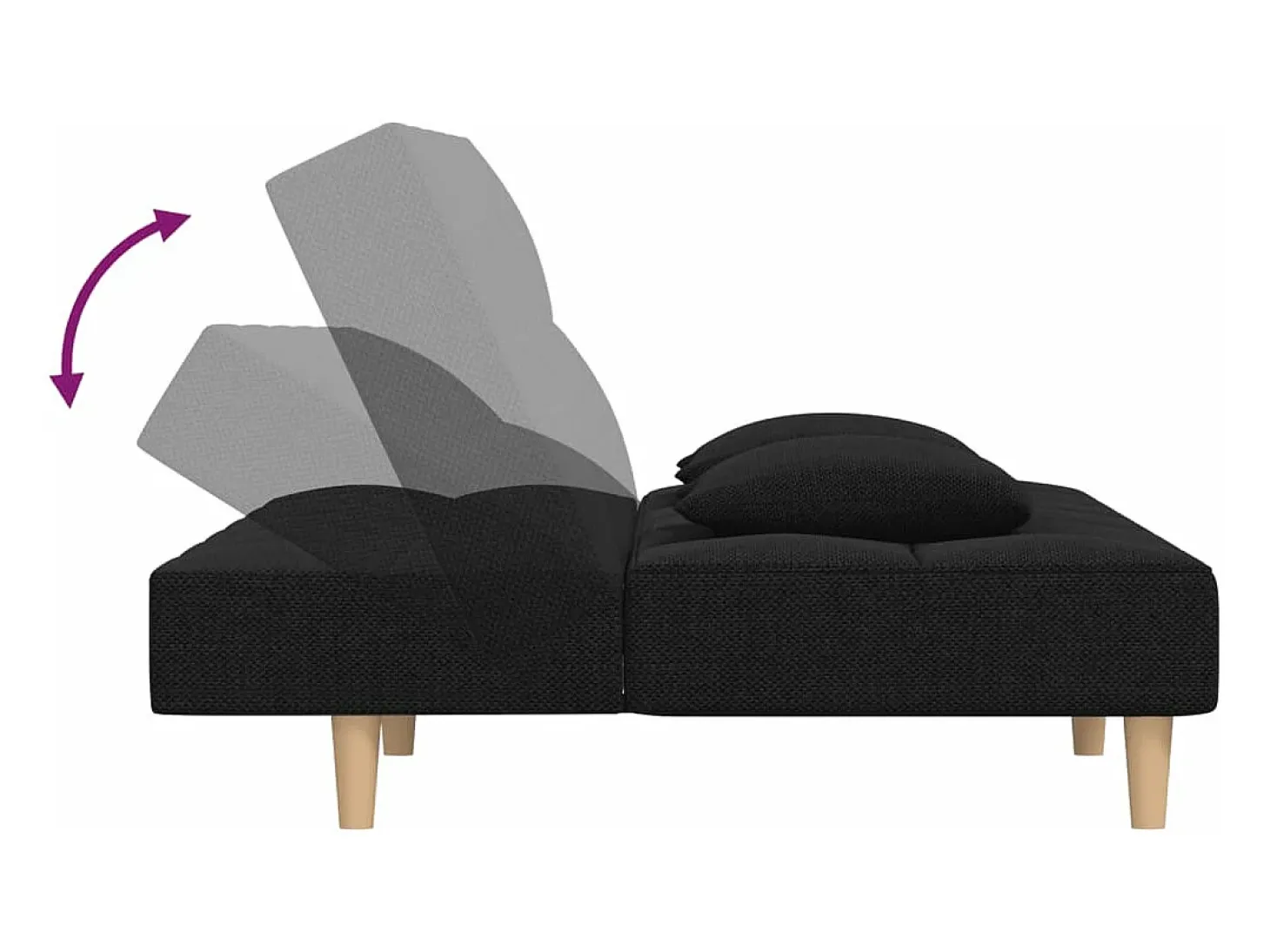 Sofá-cama 2 lugares com duas almofadas tecido preto