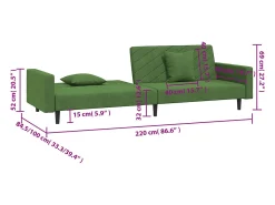 Sofá-cama 2 lugares com duas almofadas veludo verde-escuro