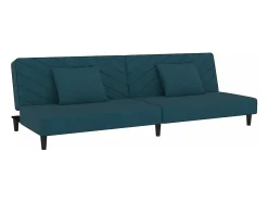 Sofá-cama 2 lugares com duas almofadas veludo azul PT605208