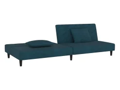 Sofá-cama 2 lugares com duas almofadas veludo azul PT605208