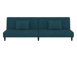 Sofá-cama 2 lugares com duas almofadas veludo azul PT605208