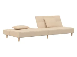Sofá-cama 2 lugares com duas almofadas tecido cor creme PT527375