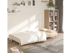 Sofá-cama 2 lugares com duas almofadas tecido cor creme PT527375